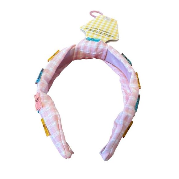 Adorable Pink Gingham Headband Accented w/ Acrylic Peep Bunnies. - Picture 1 of 5